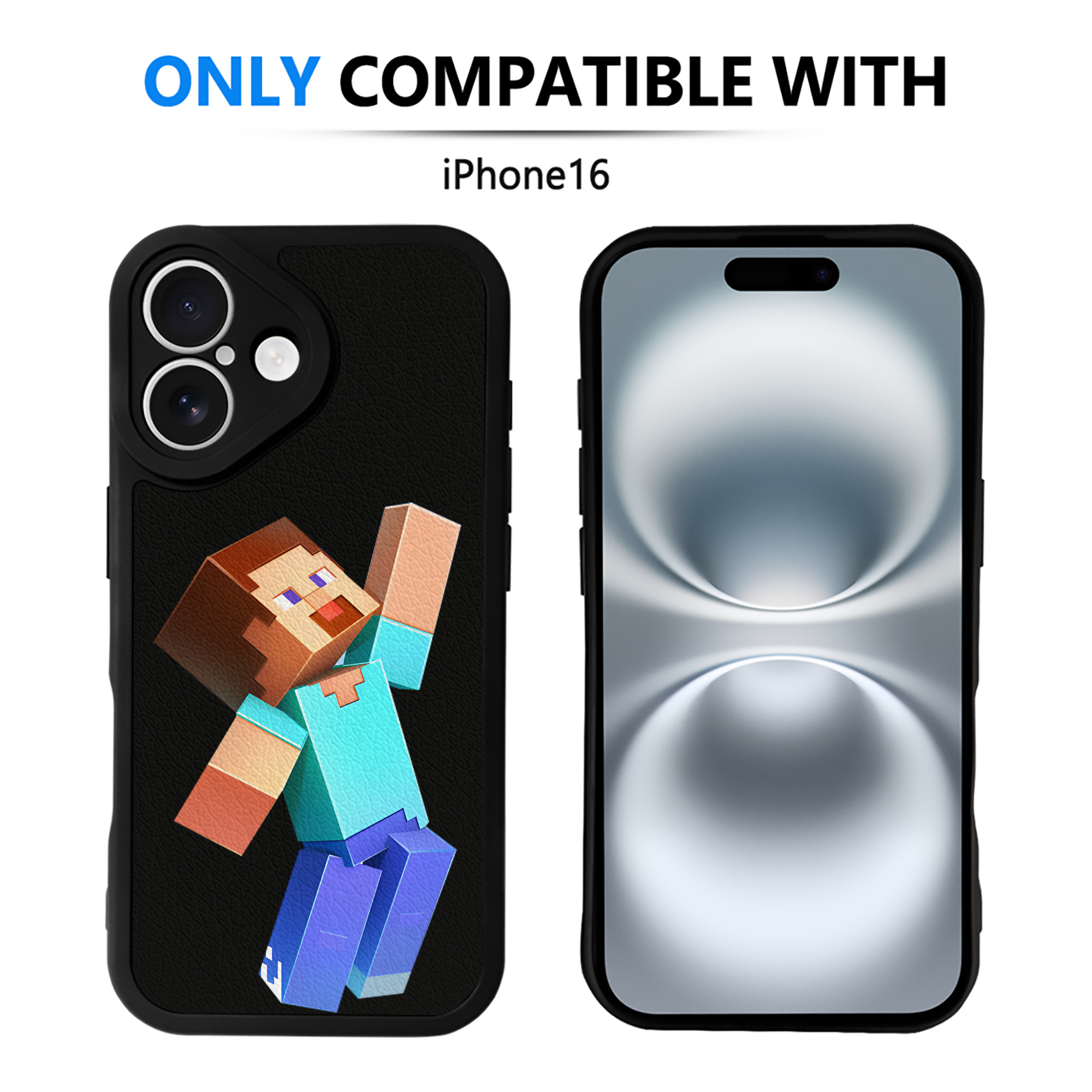 （画像用） マインクラフト ブロックの世界 Minecraft MC Block world 【iPhone 16シリーズ対応】シリコンスマホケース（レザー調） 材質：シリコン